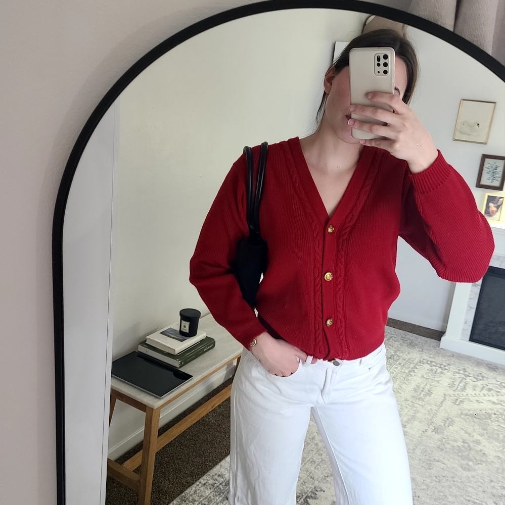 Red Button-Up Women's Cardigan